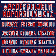 Load image into Gallery viewer, Custom Navy Red-White Lightning Electric Veins Sublimation Soccer Uniform Jersey