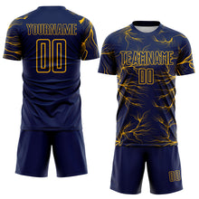 Load image into Gallery viewer, Custom Navy Gold Lightning Electric Veins Sublimation Soccer Uniform Jersey