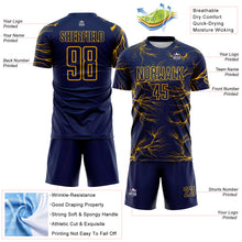 Load image into Gallery viewer, Custom Navy Gold Lightning Electric Veins Sublimation Soccer Uniform Jersey
