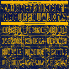 Load image into Gallery viewer, Custom Navy Gold Lightning Electric Veins Sublimation Soccer Uniform Jersey