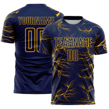 Load image into Gallery viewer, Custom Navy Gold Lightning Electric Veins Sublimation Soccer Uniform Jersey