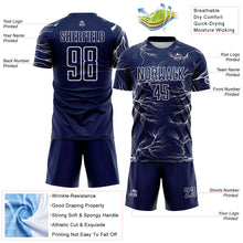 Load image into Gallery viewer, Custom Navy White Lightning Electric Veins Sublimation Soccer Uniform Jersey
