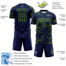 Загрузить изображение в средство просмотра галереи, Custom Navy Neon Green Lightning Electric Veins Sublimation Soccer Uniform Jersey