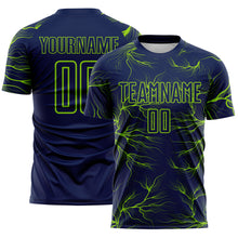 Загрузить изображение в средство просмотра галереи, Custom Navy Neon Green Lightning Electric Veins Sublimation Soccer Uniform Jersey