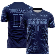 Charger l'image dans la galerie, Custom Navy Light Blue Lightning Electric Veins Sublimation Soccer Uniform Jersey
