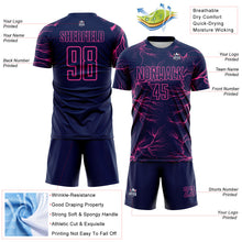 Load image into Gallery viewer, Custom Navy Pink Lightning Electric Veins Sublimation Soccer Uniform Jersey