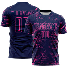 Load image into Gallery viewer, Custom Navy Pink Lightning Electric Veins Sublimation Soccer Uniform Jersey