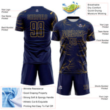 Загрузить изображение в средство просмотра галереи, Custom Navy Old Gold Lightning Electric Veins Sublimation Soccer Uniform Jersey