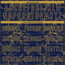 Загрузить изображение в средство просмотра галереи, Custom Navy Old Gold Lightning Electric Veins Sublimation Soccer Uniform Jersey