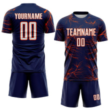 Load image into Gallery viewer, Custom Navy White-Orange Lightning Electric Veins Sublimation Soccer Uniform Jersey