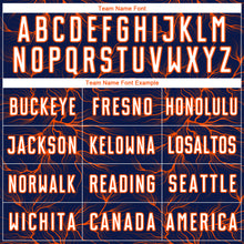 Load image into Gallery viewer, Custom Navy White-Orange Lightning Electric Veins Sublimation Soccer Uniform Jersey