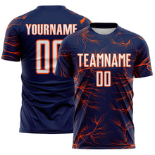 Load image into Gallery viewer, Custom Navy White-Orange Lightning Electric Veins Sublimation Soccer Uniform Jersey