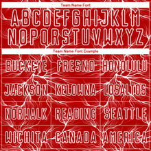 Load image into Gallery viewer, Custom Red White Lightning Electric Veins Sublimation Soccer Uniform Jersey