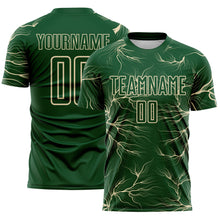 Load image into Gallery viewer, Custom Green Cream Lightning Electric Veins Sublimation Soccer Uniform Jersey