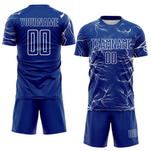 Load image into Gallery viewer, Custom Royal White Lightning Electric Veins Sublimation Soccer Uniform Jersey