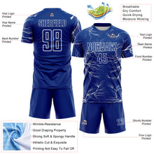 Load image into Gallery viewer, Custom Royal White Lightning Electric Veins Sublimation Soccer Uniform Jersey
