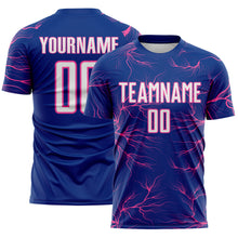 Load image into Gallery viewer, Custom Royal White-Pink Lightning Electric Veins Sublimation Soccer Uniform Jersey