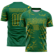 Load image into Gallery viewer, Custom Kelly Green Gold Lightning Electric Veins Sublimation Soccer Uniform Jersey