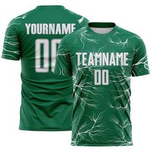Загрузить изображение в средство просмотра галереи, Custom Kelly Green White-Gray Lightning Electric Veins Sublimation Soccer Uniform Jersey