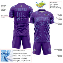 Загрузить изображение в средство просмотра галереи, Custom Purple Light Blue Lightning Electric Veins Sublimation Soccer Uniform Jersey