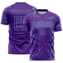 Загрузить изображение в средство просмотра галереи, Custom Purple Light Blue Lightning Electric Veins Sublimation Soccer Uniform Jersey