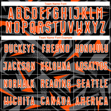 Charger l'image dans la galerie, Custom Black Orange Steel Gray-White Cyber Mecha E-sport Geometric Shards Spike Sublimation Soccer Uniform Jersey