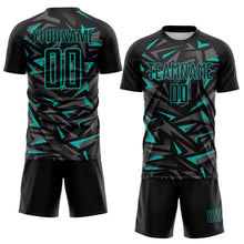 Laden Sie das Bild in den Galerie-Viewer, Custom Black Aqua-Steel Gray Cyber Mecha E-sport Geometric Shards Spike Sublimation Soccer Uniform Jersey