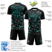 Laden Sie das Bild in den Galerie-Viewer, Custom Black Aqua-Steel Gray Cyber Mecha E-sport Geometric Shards Spike Sublimation Soccer Uniform Jersey