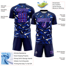 Загрузить изображение в средство просмотра галереи, Custom Navy Thunder Blue Pink-White Cyber Mecha E-sport Geometric Shards Spike Sublimation Soccer Uniform Jersey
