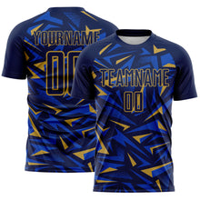 Загрузить изображение в средство просмотра галереи, Custom Navy Old Gold-Thunder Blue Cyber Mecha E-sport Geometric Shards Spike Sublimation Soccer Uniform Jersey