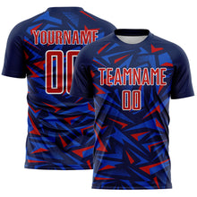 Load image into Gallery viewer, Custom Navy Red Thunder Blue-White Cyber Mecha E-sport Geometric Shards Spike Sublimation Soccer Uniform Jersey