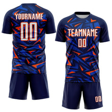Load image into Gallery viewer, Custom Navy White Orange-Thunder Blue Cyber Mecha E-sport Geometric Shards Spike Sublimation Soccer Uniform Jersey