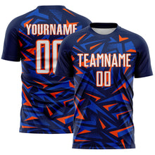 Load image into Gallery viewer, Custom Navy White Orange-Thunder Blue Cyber Mecha E-sport Geometric Shards Spike Sublimation Soccer Uniform Jersey
