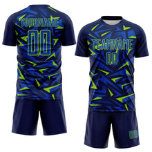 Загрузить изображение в средство просмотра галереи, Custom Navy Thunder Blue-Neon Green Cyber Mecha E-sport Geometric Shards Spike Sublimation Soccer Uniform Jersey