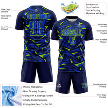 Загрузить изображение в средство просмотра галереи, Custom Navy Thunder Blue-Neon Green Cyber Mecha E-sport Geometric Shards Spike Sublimation Soccer Uniform Jersey