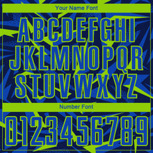 Загрузить изображение в средство просмотра галереи, Custom Navy Thunder Blue-Neon Green Cyber Mecha E-sport Geometric Shards Spike Sublimation Soccer Uniform Jersey