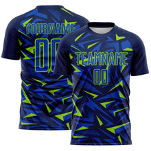 Загрузить изображение в средство просмотра галереи, Custom Navy Thunder Blue-Neon Green Cyber Mecha E-sport Geometric Shards Spike Sublimation Soccer Uniform Jersey