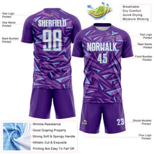 Laden Sie das Bild in den Galerie-Viewer, Custom Purple White Light Blue-Medium Purple Cyber Mecha E-sport Geometric Shards Spike Sublimation Soccer Uniform Jersey