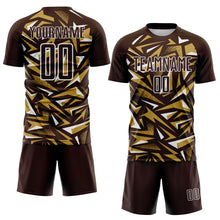 Load image into Gallery viewer, Custom Brown Old Gold-White Cyber Mecha E-sport Geometric Shards Spike Sublimation Soccer Uniform Jersey