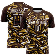 Load image into Gallery viewer, Custom Brown Old Gold-White Cyber Mecha E-sport Geometric Shards Spike Sublimation Soccer Uniform Jersey