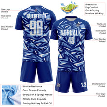 Charger l'image dans la galerie, Custom Royal White-Light Blue Cyber Mecha E-sport Geometric Shards Spike Sublimation Soccer Uniform Jersey