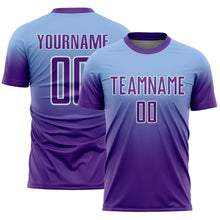 Charger l'image dans la galerie, Custom Light Blue Purple-White Fade Fashion Sublimation Soccer Uniform Jersey