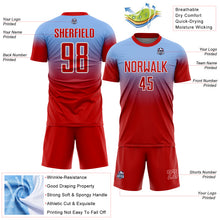 Charger l'image dans la galerie, Custom Light Blue Red-White Fade Fashion Sublimation Soccer Uniform Jersey
