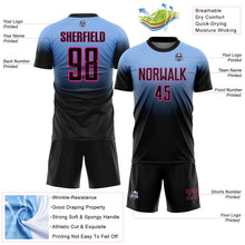 Загрузить изображение в средство просмотра галереи, Custom Light Blue Black-Pink Fade Fashion Sublimation Soccer Uniform Jersey