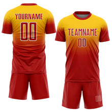 Load image into Gallery viewer, Custom Yellow Red-White Fade Fashion Sublimation Soccer Uniform Jersey
