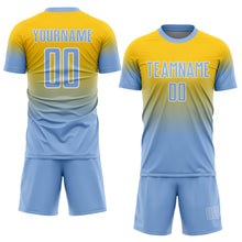 Charger l'image dans la galerie, Custom Yellow Light Blue-White Fade Fashion Sublimation Soccer Uniform Jersey