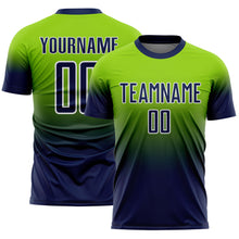 Charger l'image dans la galerie, Custom Neon Green Navy-White Fade Fashion Sublimation Soccer Uniform Jersey