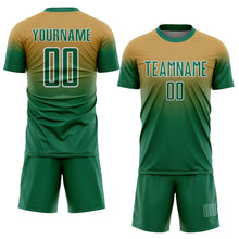 Laden Sie das Bild in den Galerie-Viewer, Custom Old Gold Kelly Green-White Fade Fashion Sublimation Soccer Uniform Jersey
