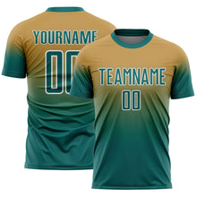 Charger l'image dans la galerie, Custom Old Gold Teal-White Fade Fashion Sublimation Soccer Uniform Jersey