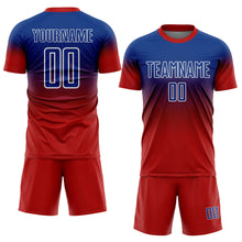 Load image into Gallery viewer, Custom Royal White-Red Fade Fashion Sublimation Soccer Uniform Jersey